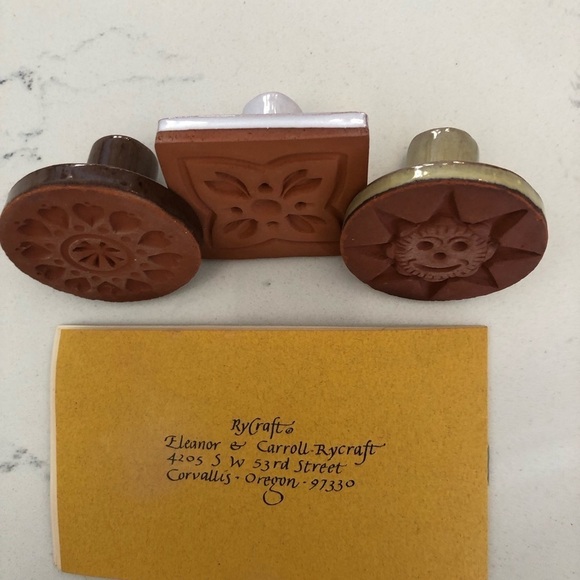 RYCRAFT Terracotta Cookie Stamps x 3 With Recipe Book VTG - Picture 1 of 14